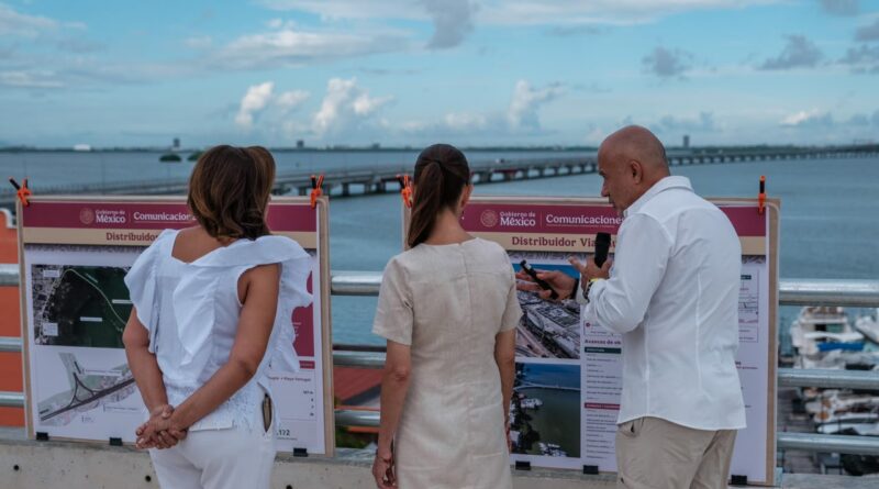 Supervisan Claudia Sheinbaum y Mara Lezama obras del distribuidor Kukulcán, conexión estratégica del Puente Nichupté